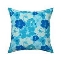 Hawaiian Hibiscus Floral in Tonal Blue Tide Wave