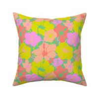 Hawaiian Hibiscus Floral in Light Neon Meadow