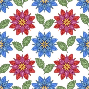 RED BLUE FOLK ART FLOWERS 18