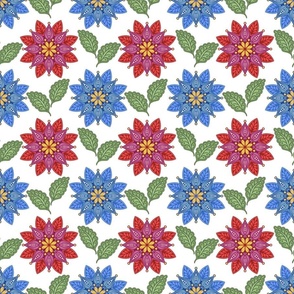 RED & BLUE  FOLK ART FLOWERS 12