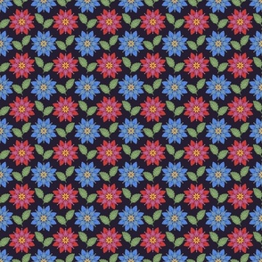 RED & BLUE FOLK ART FLOWERS  DARK 6