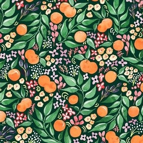 Orange Fruit Pattern on Forest Green