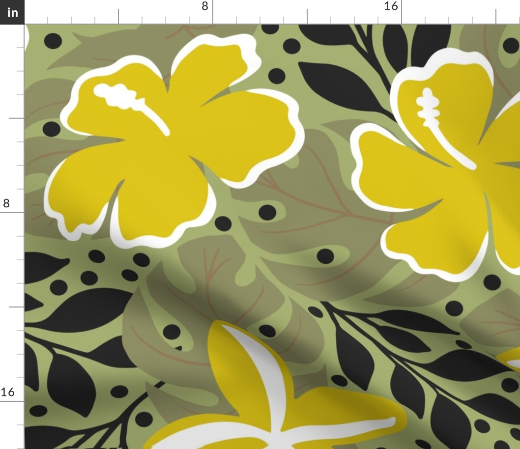 Off to the Tropics - Sage and Gold Print - Large Scale - Best for Home Decor