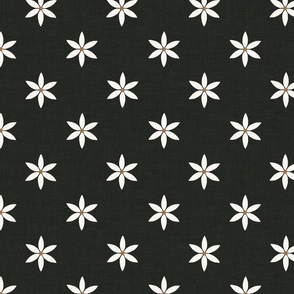 Star Flowers Coal Black Linen