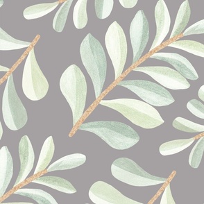 BOTANICAL FERN CRISP WARM GREEN ON GRAY 24