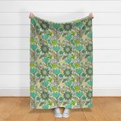 BOHO Floral for Lainsnow, mint, browns and soft mustard yellow, 18 inch