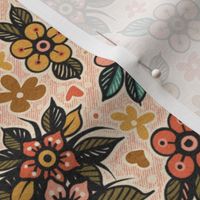 Classic Traditional Tattoo Flowers on vintage Pink Sketchy Background 