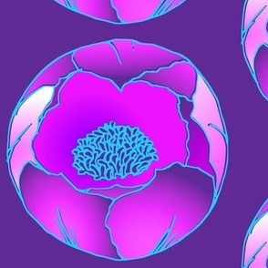 Bloomball- big round pink flowers on deep purple background