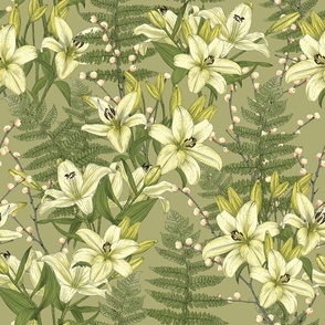 lilies and fern | calm sage green