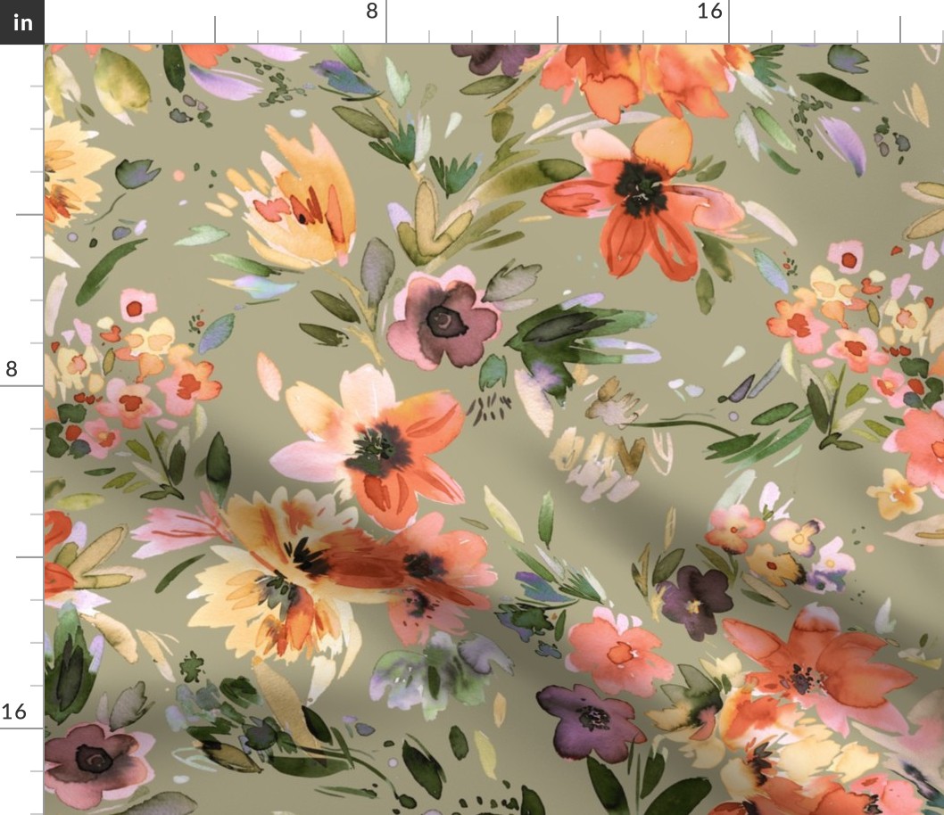 Painterly Fresh Florals Sage Green