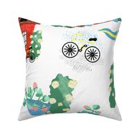 Swedish Summer Cottage with Flags - Midsommar Stuga - White Background
