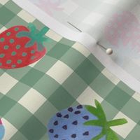 Garden Party - Strawberries on gingham - Green - Small 