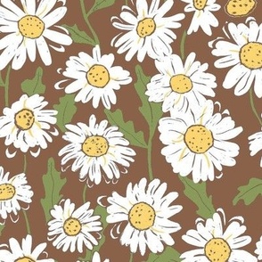 Linocut daisies in brown tones
