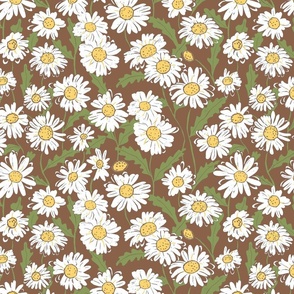 Linocut daisies in brown tones