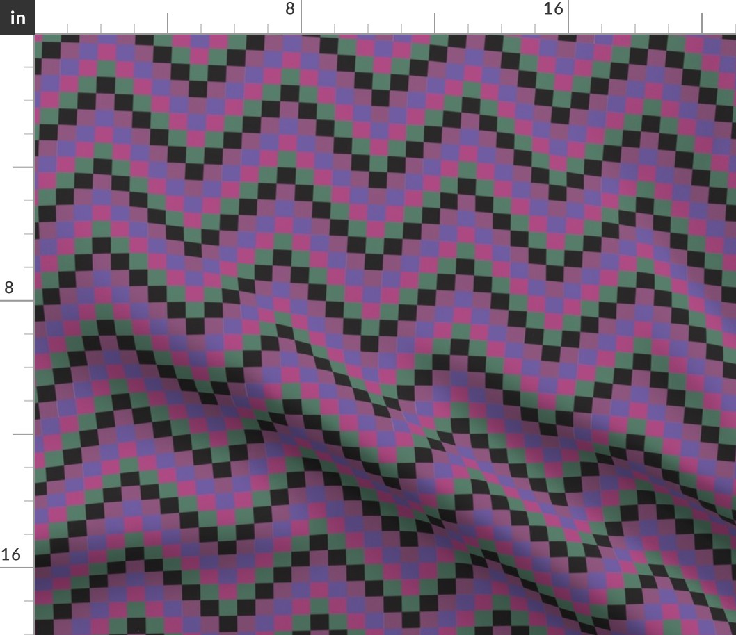 Pink, black, purple and green pixel chevron - Large scale