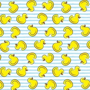 (1" scale) rubber duck toss - bath time toy - yellow ducks - light blue stripes C22