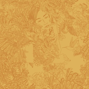 Daydreamer: modern toile de jouy low contrast mustard on gold