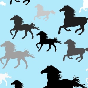 Running horses in light blue (large scale)