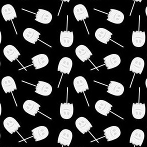 (small scale) Ghost Lollipops - Halloween Candy - Cute Ghost on black - LAD22