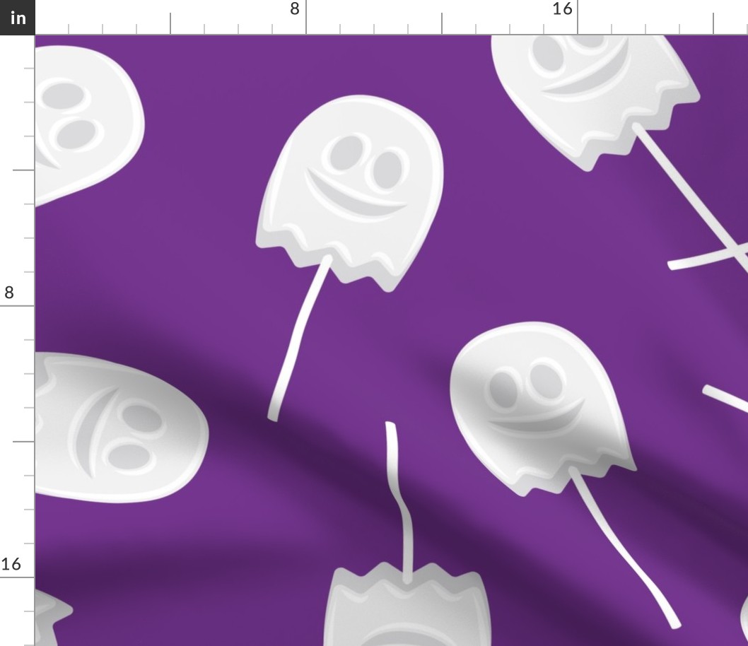 (small scale) Ghost Lollipops - Halloween Candy - Cute Ghost on dark purple - LAD22