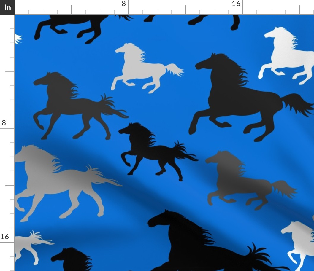 Running horses in dark blue (large scale)
