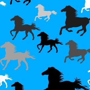 Running horses in medium blue  (large scale)