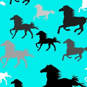 Running horses in turquoise (large scale)