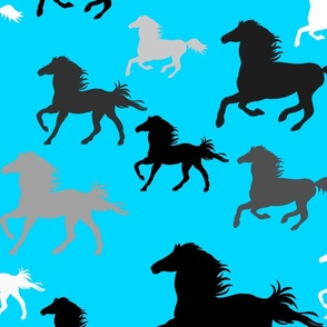 Running horses in blue (large scale)