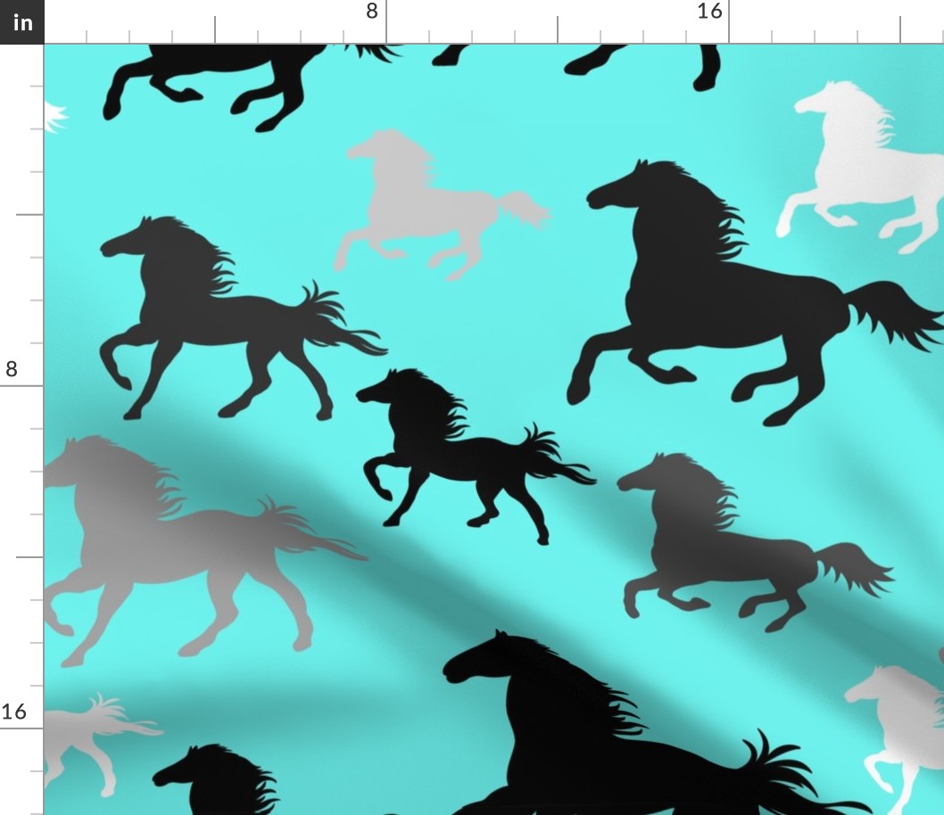 Running horses in Aqua  (large scale)