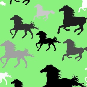 Running horses in spring green (large scale)