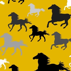 Running horses in golden yellow  (large scale)