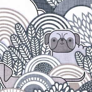 Dog Park Large- Cold Neutrals- Dog Fabric- Corgi- Chihuahua- Doxie- Dashchund- Pug- Shih Tzu- Poodle- Schnauzer- Spaniel- Rescue Dogs Wallpaper