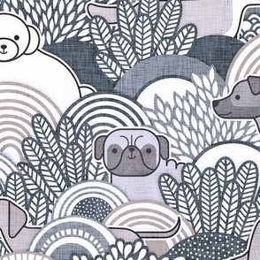 Dog Park Medium- Cold Neutrals- Dog Fabric- Corgi- Chihuahua- Doxie- Dashchund- Pug- Shih Tzu- Poodle- Schnauzer- Spaniel- Rescue Dogs Wallpaper