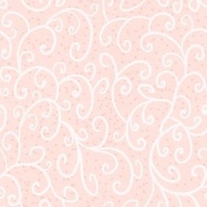 Rose quartz pink canvas background with white handdrawn scrolls and pink spots small
