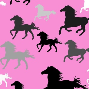 Running horses in bright pink (large scale)