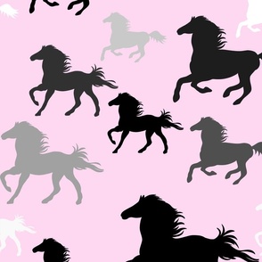Running horses in pastel pink (large scale)