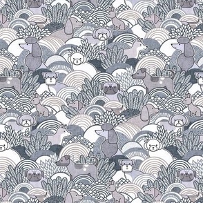 Dog Park Mini- Cold Neutrals- Dog Fabric- Corgi- Chihuahua- Doxie- Dashchund- Pug- Shih Tzu- Poodle- Schnauzer- Spaniel- Rescue Dogs Wallpaper