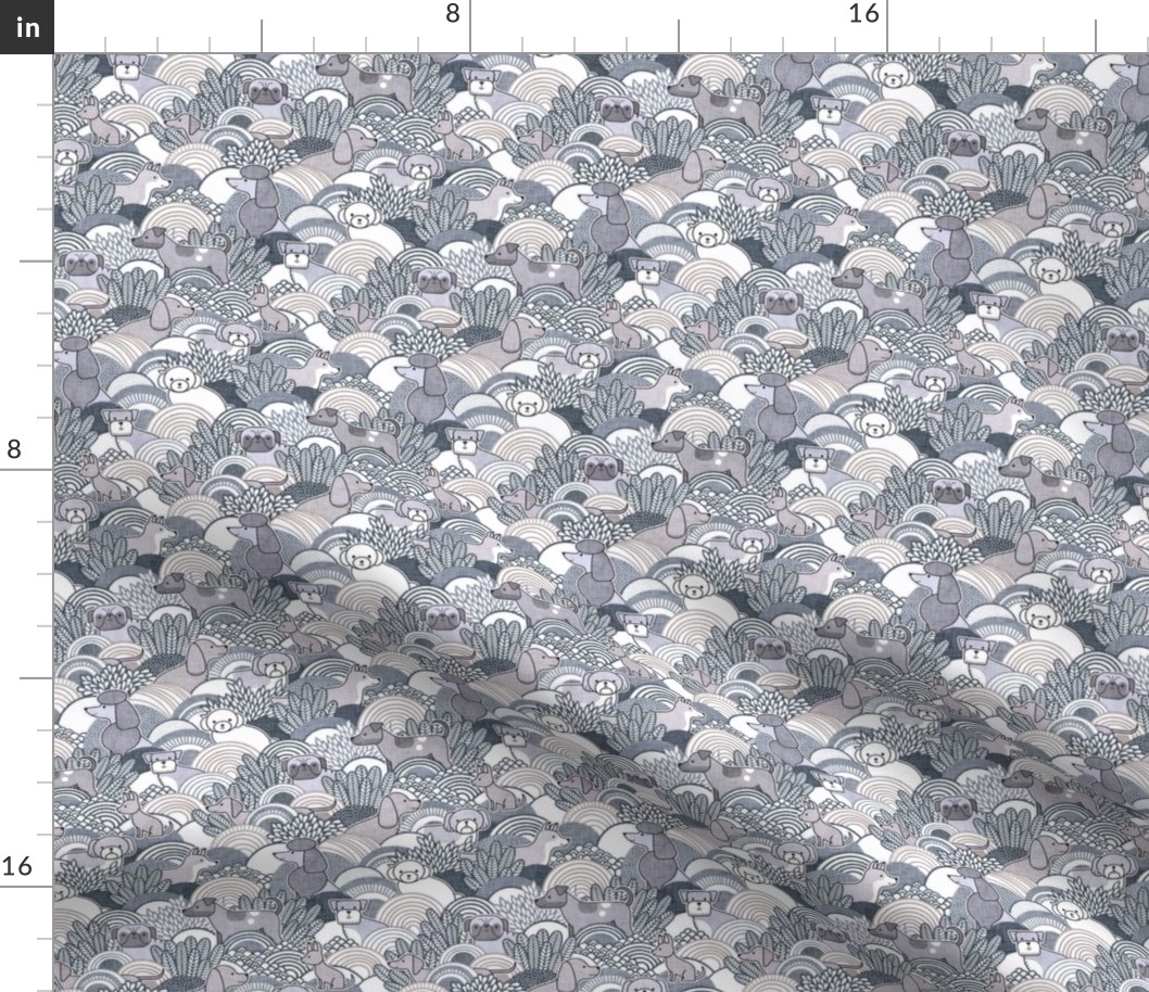 Dog Park Mini- Cold Neutrals- Dog Fabric- Corgi- Chihuahua- Doxie- Dashchund- Pug- Shih Tzu- Poodle- Schnauzer- Spaniel- Rescue Dogs Wallpaper