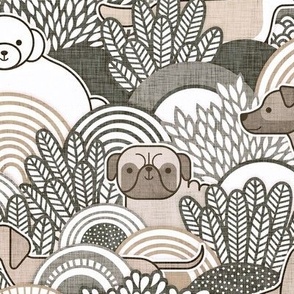 Dog Park Medium- Warm Neutrals- Dog Fabric- Corgi- Chihuahua- Doxie- Dashchund- Pug- Shih Tzu- Poodle- Schnauzer- Spaniel- Rescue Dogs Wallpaper