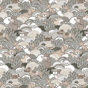 Dog Park Mini- Warm Neutrals- Dog Fabric- Corgi- Chihuahua- Doxie- Dashchund- Pug- Shih Tzu- Poodle- Schnauzer- Spaniel- Rescue Dogs Wallpaper