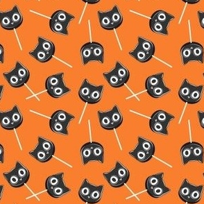 (small scale) Black Cat Lollipops - Cute Halloween Suckers - orange - LAD22