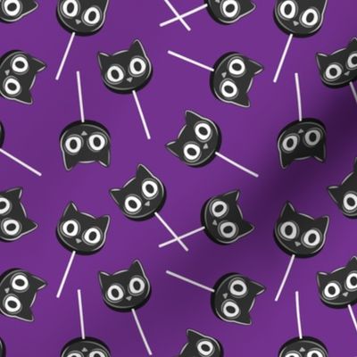 Black Cat Lollipops - Cute Halloween Suckers - dark purple - LAD22