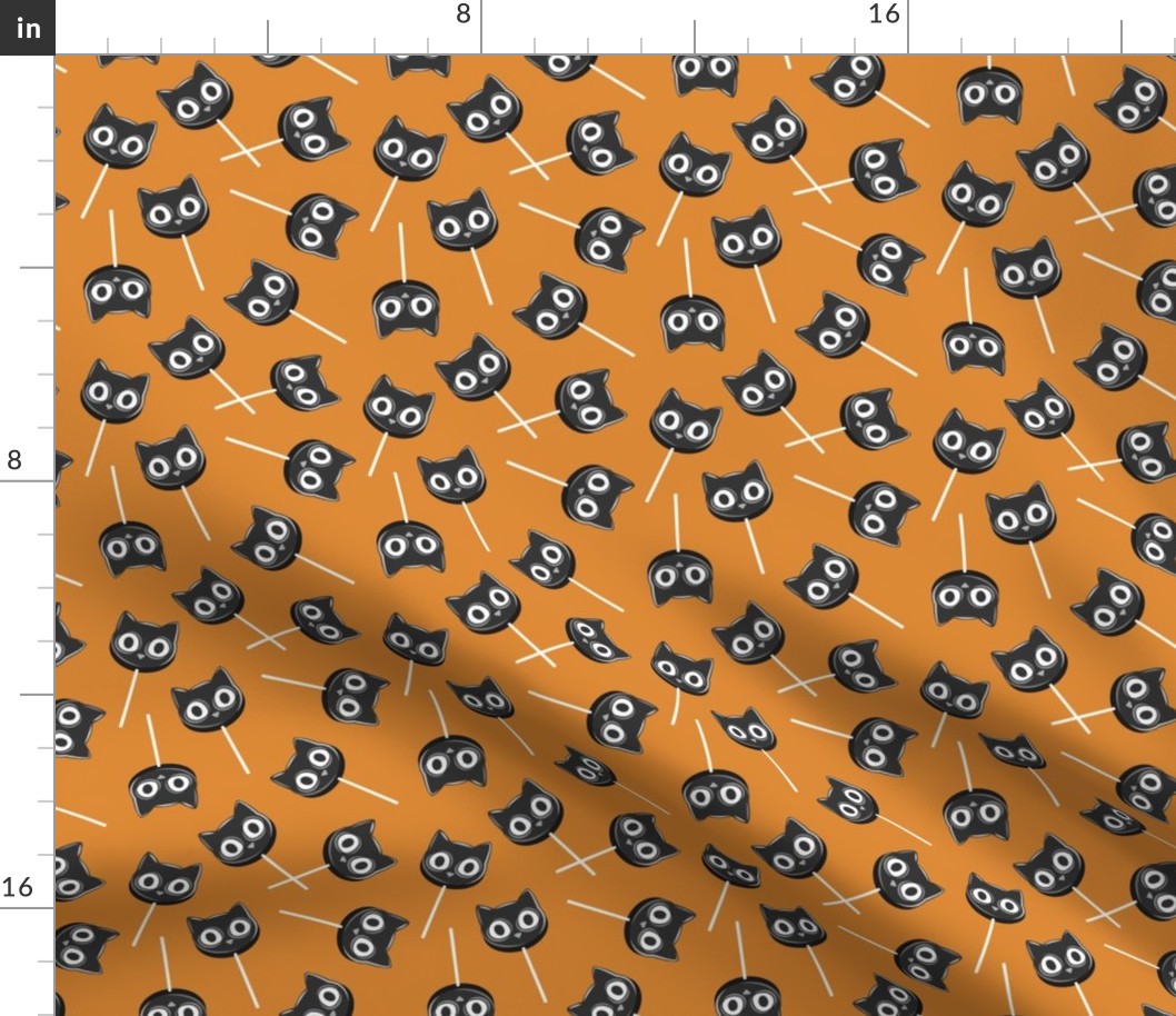 Black Cat Lollipops - Cute Halloween Suckers - vintage orange - LAD22