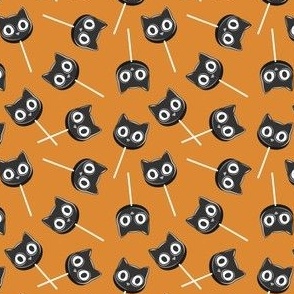 (small scale) Black Cat Lollipops - Cute Halloween Suckers - vintage orange - LAD22