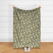 Penelope boho floral wilderness - earthy flowers on sage green - large