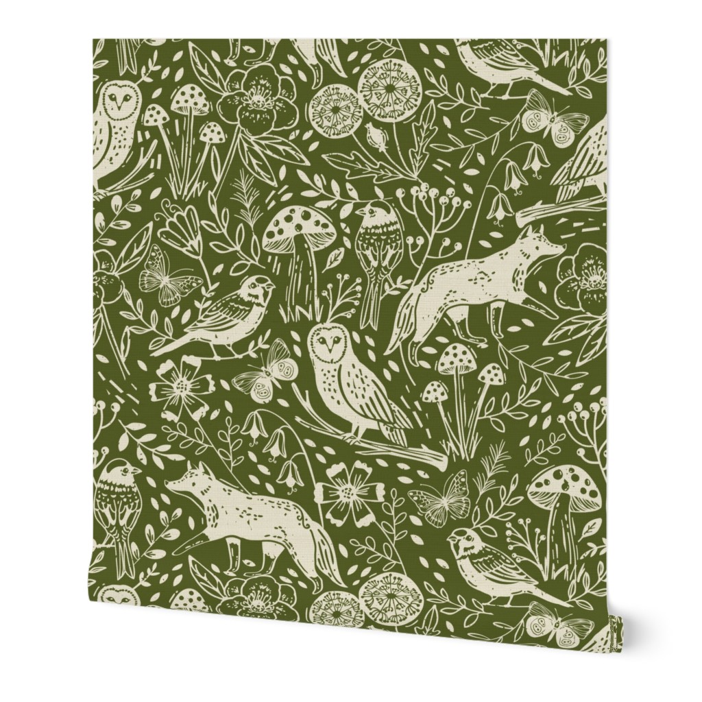 Woodland Wonderland moss green large scale