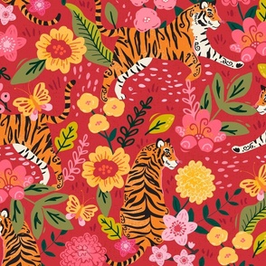 tiger floral red