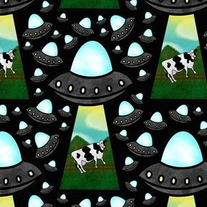 Cow Alien Abduction Black Background