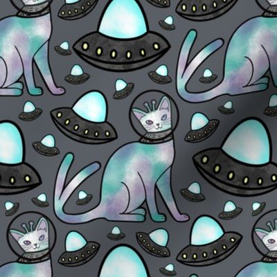 Alien Space Cat Gray Background