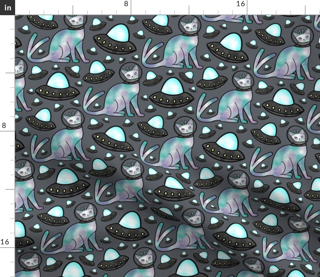 Alien Space Cat Gray Background